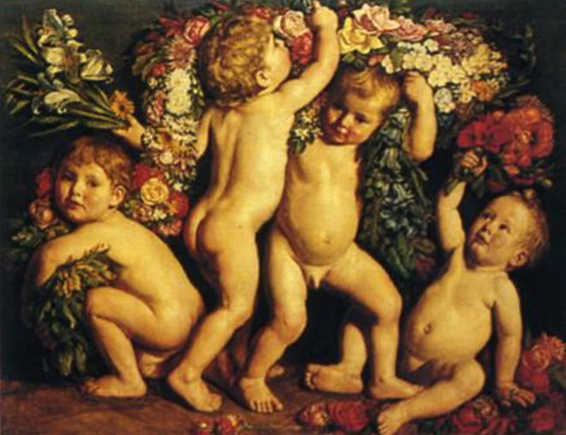 Bambini con ghirlande di fiori. 1902